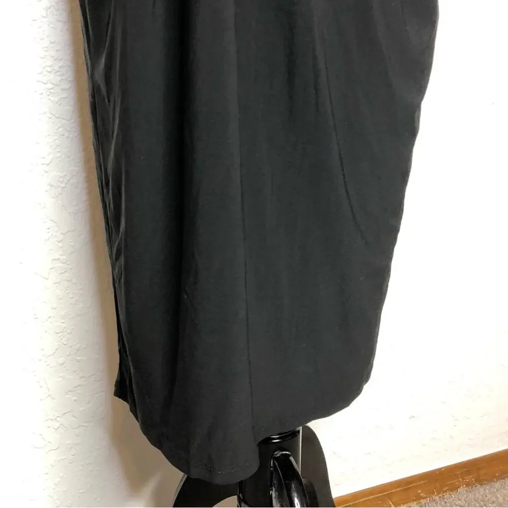WHBM black draped front grommet cap sleeve midi dress size Medium NWT classic